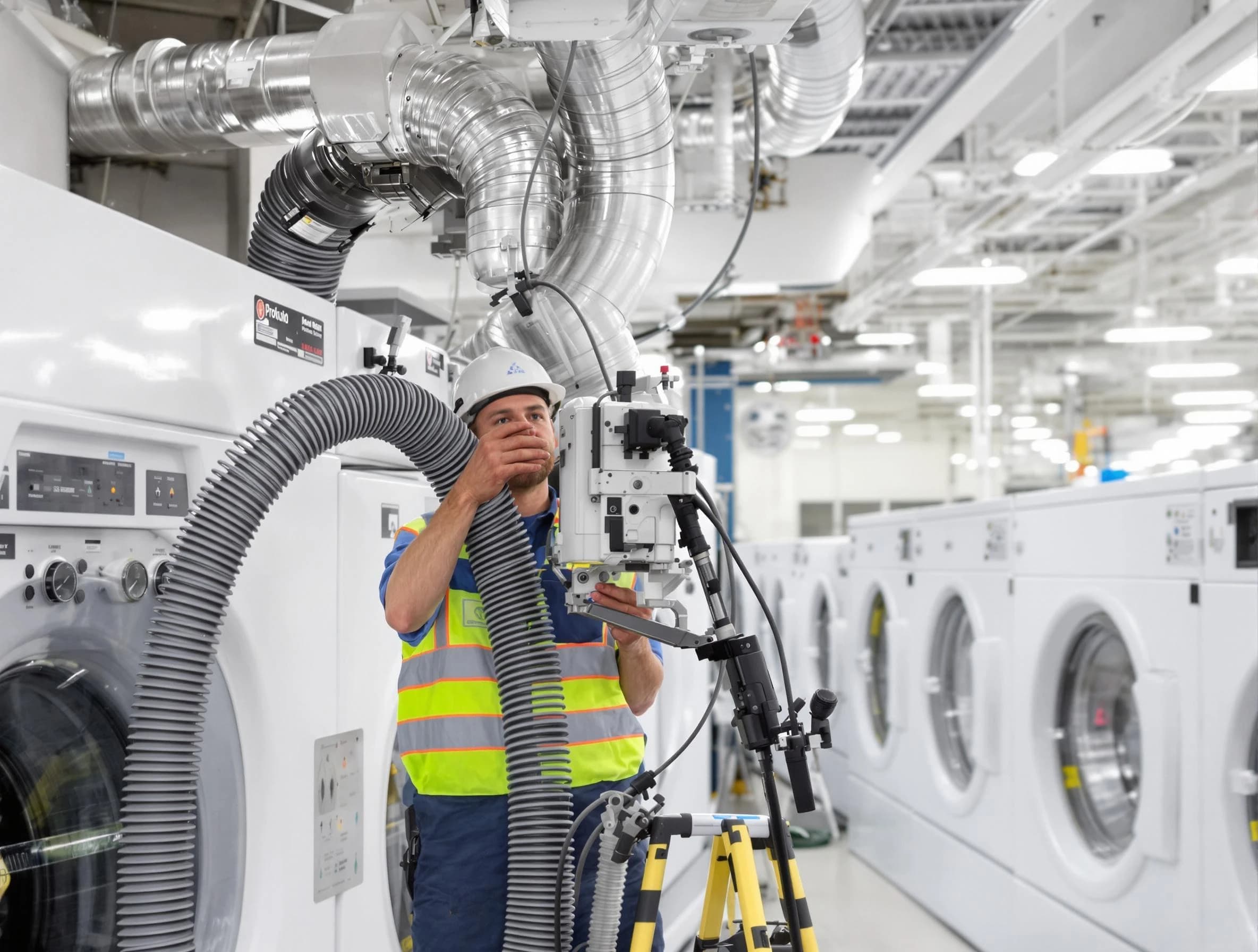 Peachtree City Dryer Vent Cleaning team performing commercial-grade dryer vent cleaning at a business facility in Peachtree City