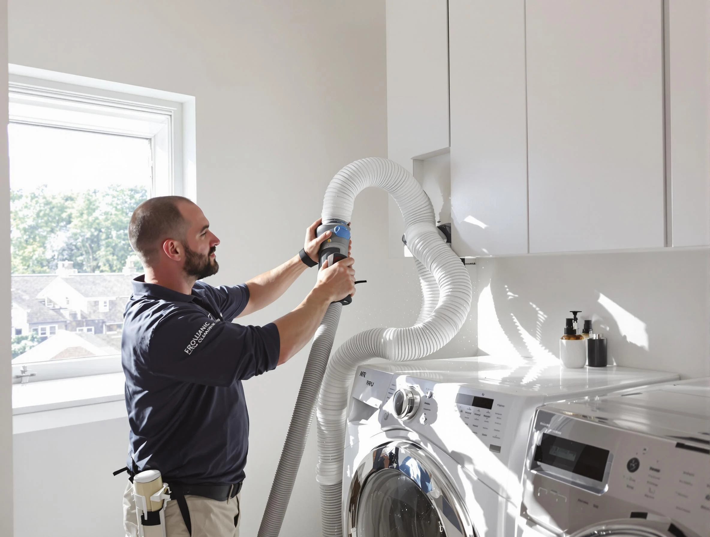 Certified Peachtree City Dryer Vent Cleaning technician performing dryer vent cleaning in Peachtree City