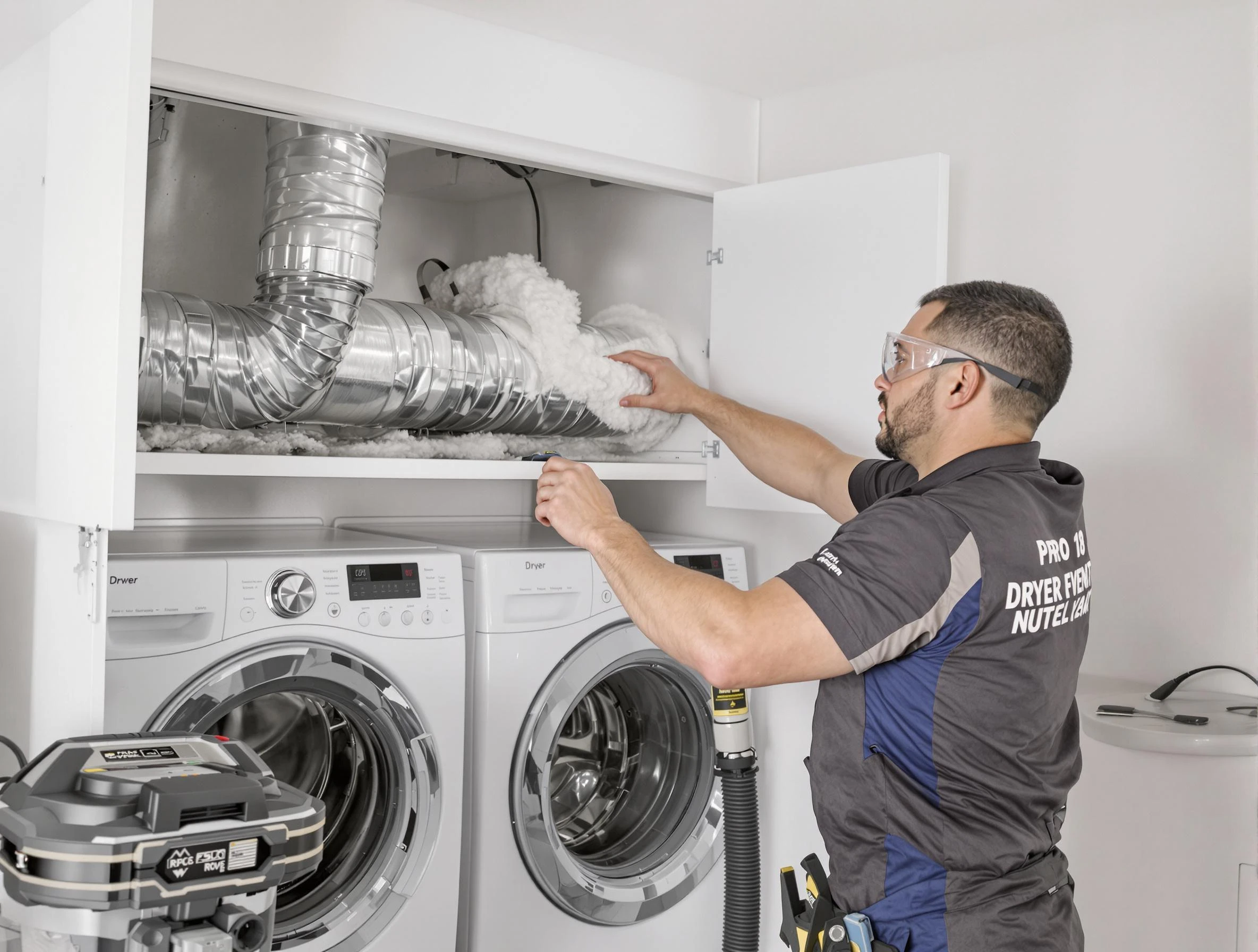 Peachtree City Dryer Vent Cleaning certified technician performing specialized gas dryer vent cleaning in Peachtree City